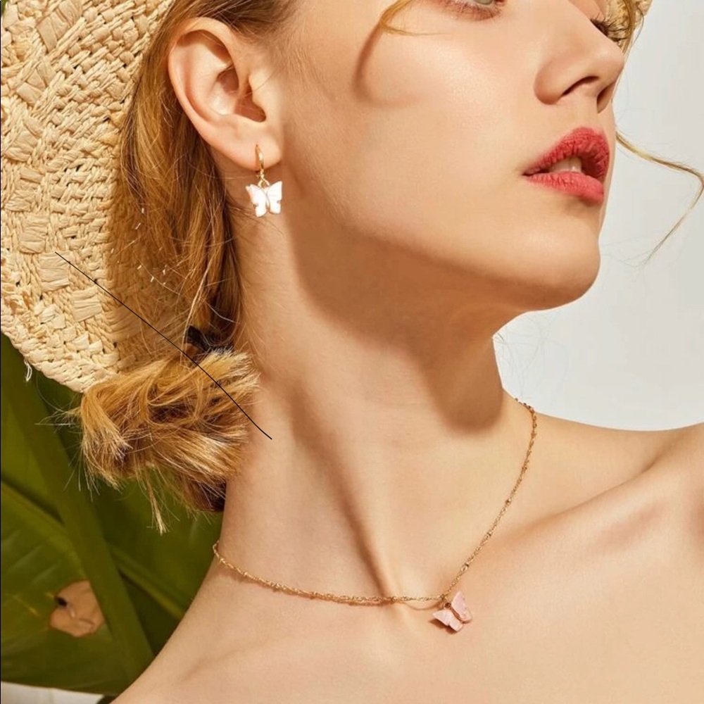NEW 💎 Pink Butterfly Earrings and Necklace set - Picture 5 of 5